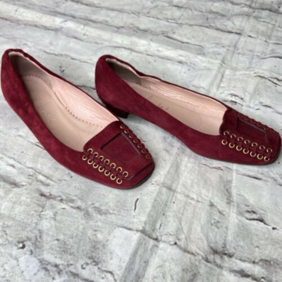 Daniel Barbara Red Square Toe Flats Made In Italy Suede Studded - Picture 2 of 6